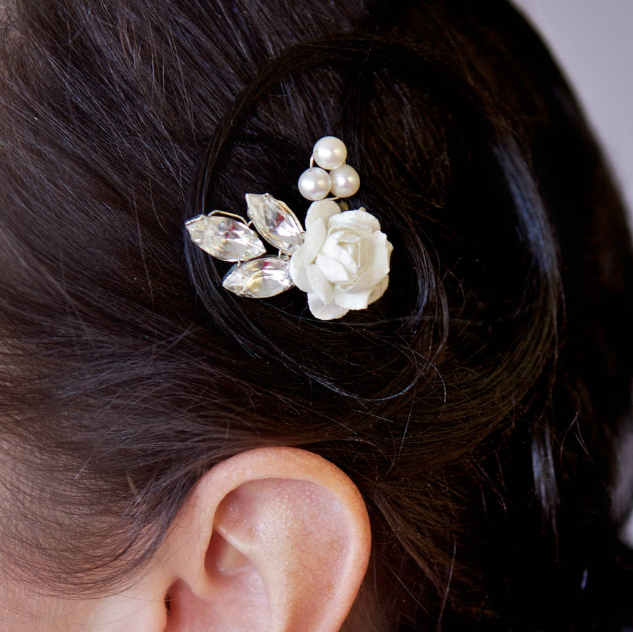 LHG Designs Ivory Rose Bridal Hairpin | 