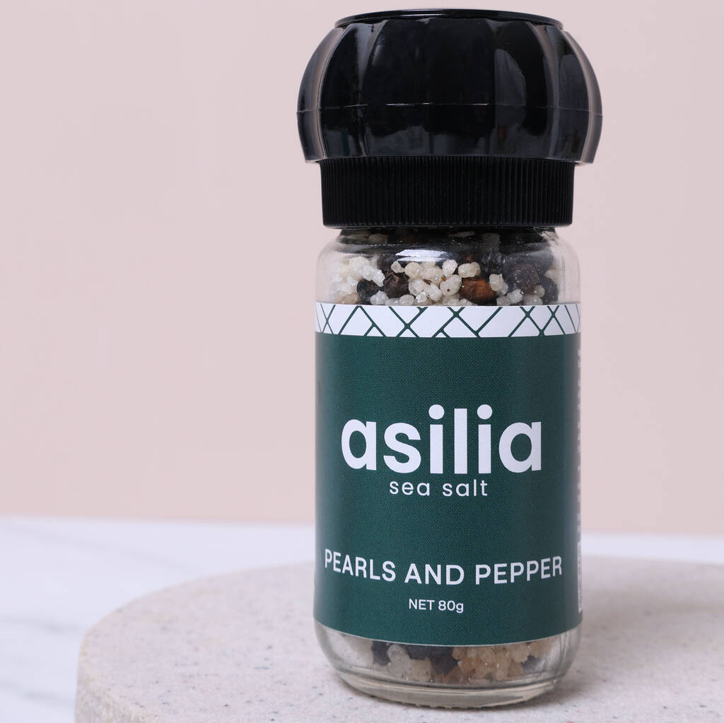 Salt Pearls And Organic Black Pepper Grinder