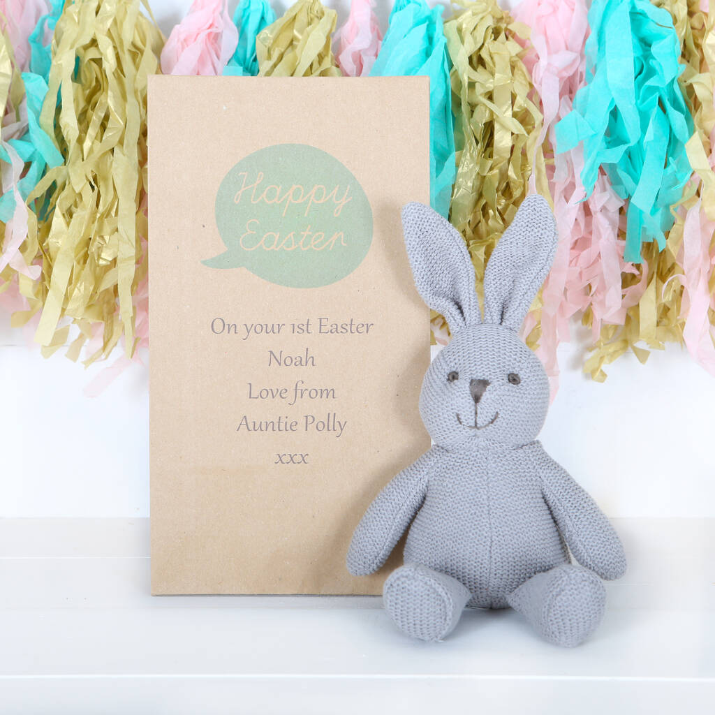 Organic Grey Bunny Rabbit In Personalised Bag