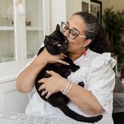 with Oreo my wonderful cat and inspiration for our best selling cat collection 