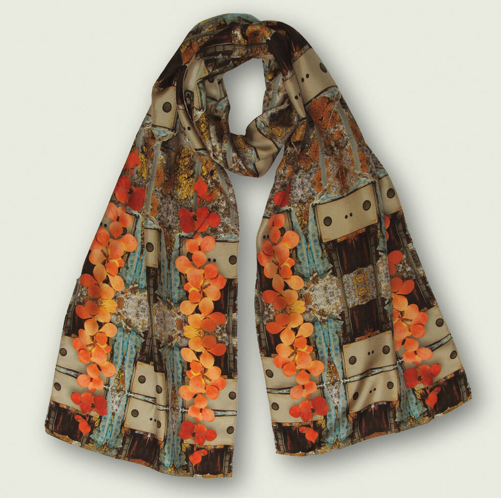 Emma Burton Silk Scarf In Floral Hen Print | 