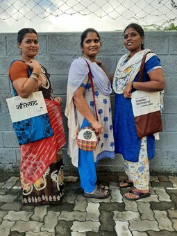 Vasanthi, Sharmi and Sathiya modelling Shakti.ism tote bags