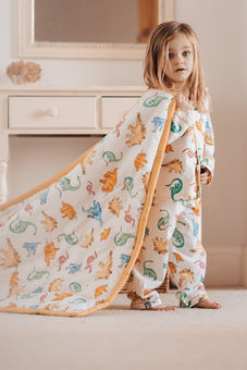 kids dinosaur pyjamas and quilt