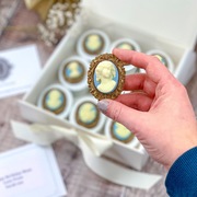 Chocolate Jane Austen inspired Cameo Brooches, Gift Box
