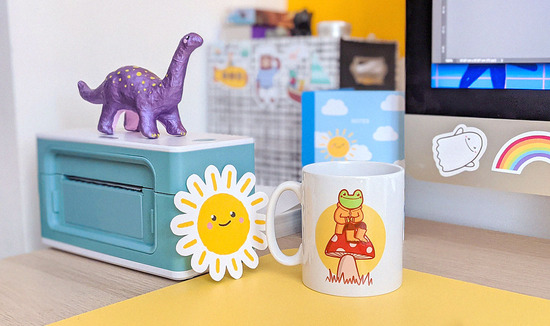 Colourful mugs and stickers from Bronte Laura Illustration