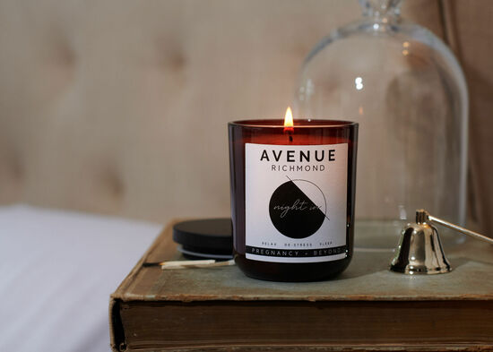 Pregnancy + beyond night in candle to promote relaxation, reduce anxiety, and encourage a good night's sleep