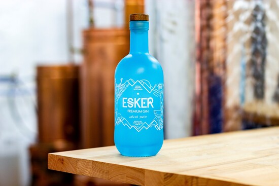 Esker Gin bottle in distillery