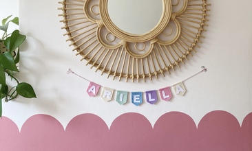 Felt personalised bunting name garland Forged in Fables pastel room