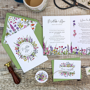 Wildflower watercolours folded card invitation suite