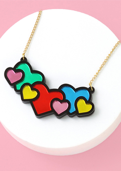 Colourful acrylic hearts necklace