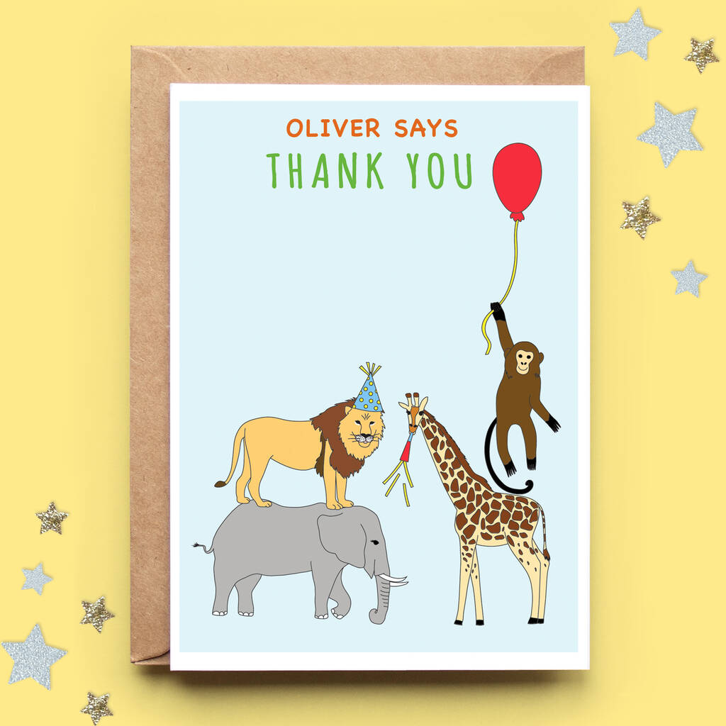 Personalised Jungle Thank You Note Cards, Green
