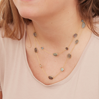 Labradorite and 18 carat Gold Vermeil Chain Long Layering Necklace