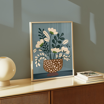 Abstract White Flowers In A Vase Print