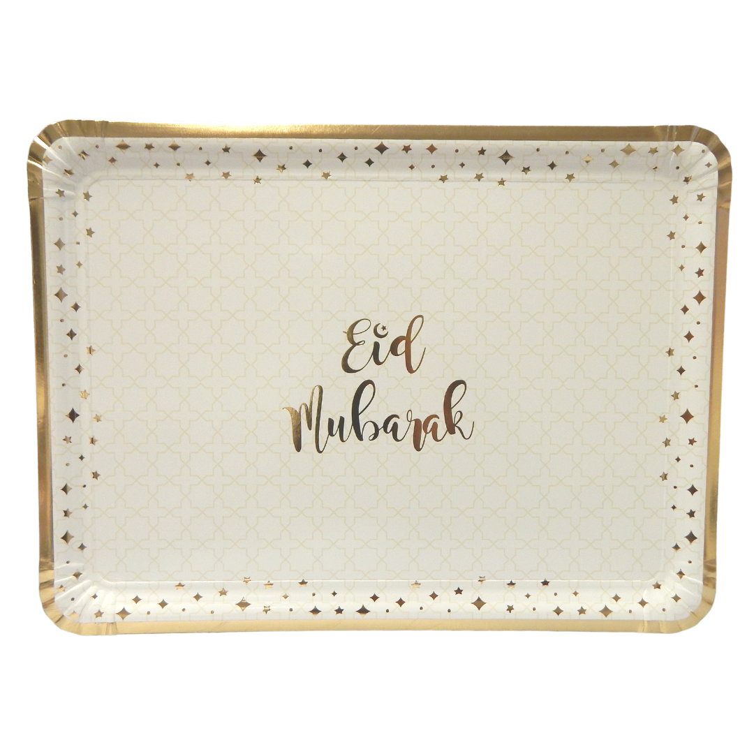 Eid Mubarak Serving Trays 3pk Cream And Gold