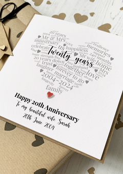 20th Wedding Anniversary Card With China Heart