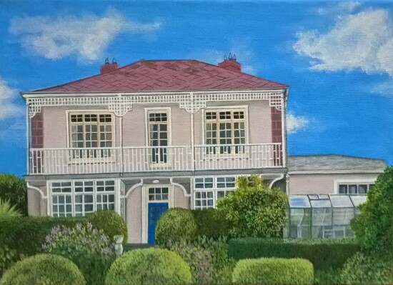 Personalised House portrait, painted in acrylic and oil on a stretched box canvas.