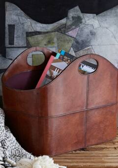 Curved Leather Storage Basket