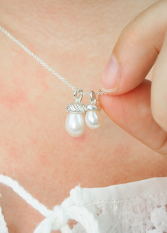 silver pearl acorn necklace