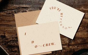 Two postcards one with the phrase 'I do crew' and one that says 'you're my person'