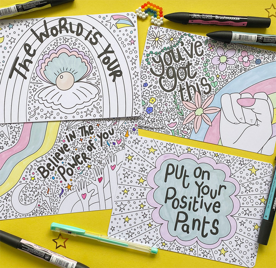 Be kind colouring postcard