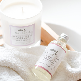 Beauty Sleep Miracle Soy Candle and Internal Peace Bath and Shower Oil.