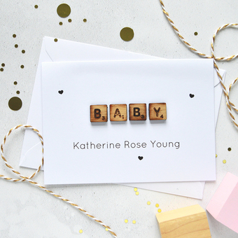 Personalised New Baby Wooden Tiles Card