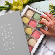 a box of letterbox friendly macarons to send as a birthday gift with next day delivery for last minute birthday gifts 