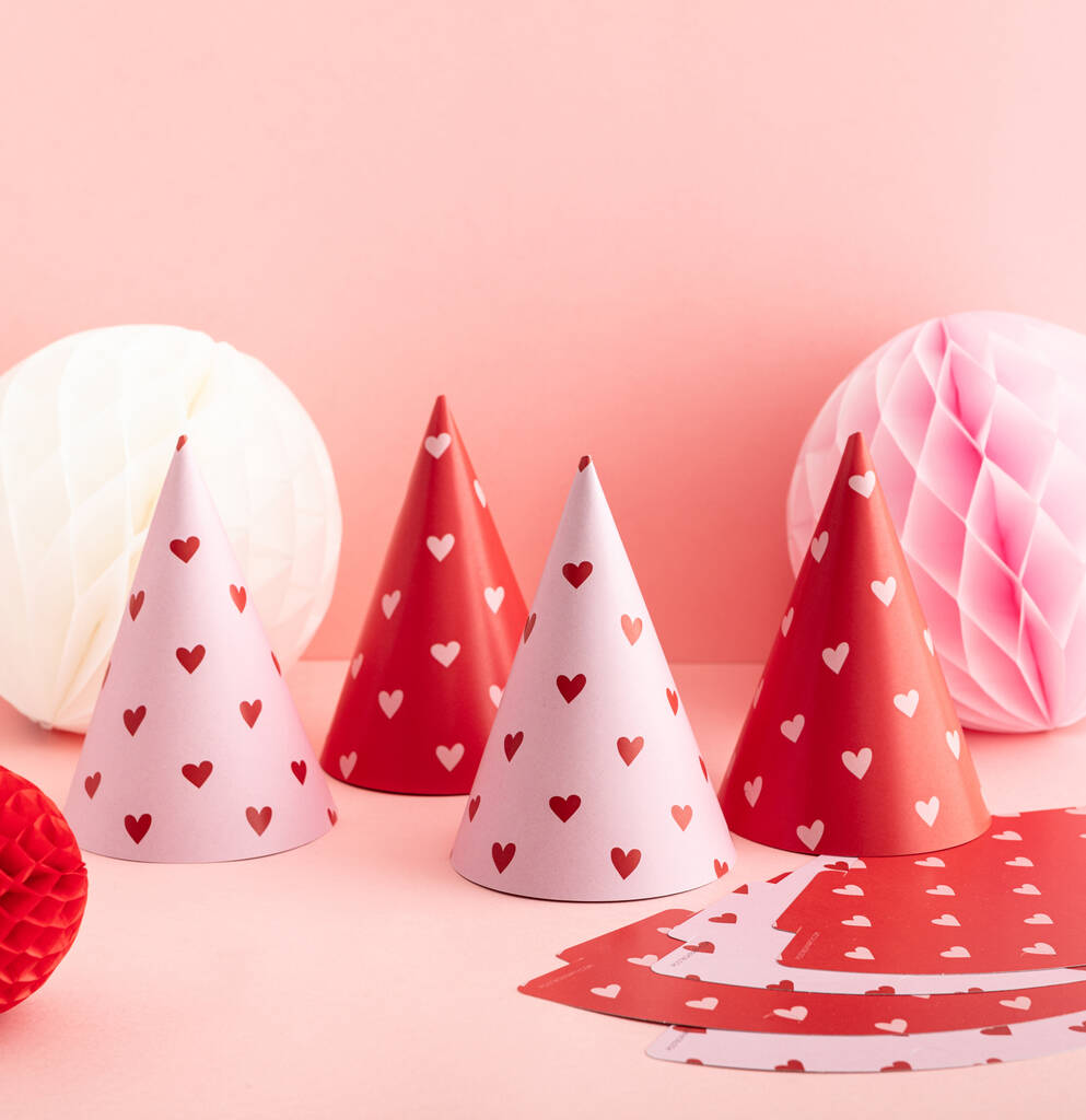 Heart Print Party Hats