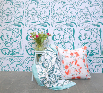 Screen printed extra large cushion and throw by Katie Charleson