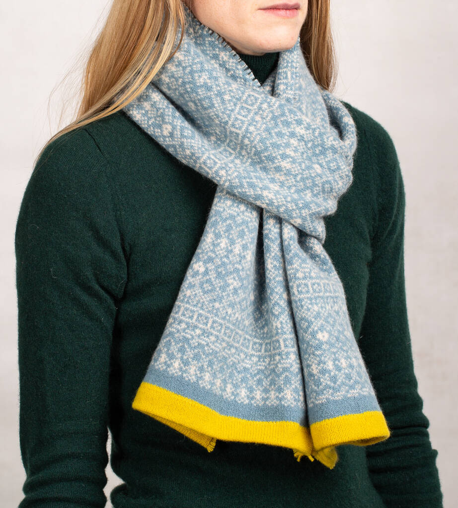 Suzie Lee Knitwear Knitted Fair Isle Stripe Trim Scarf | 