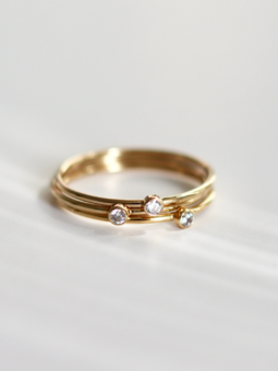 Dainty gold stacking rings with cubic zirconia gem in 14K gold filled 