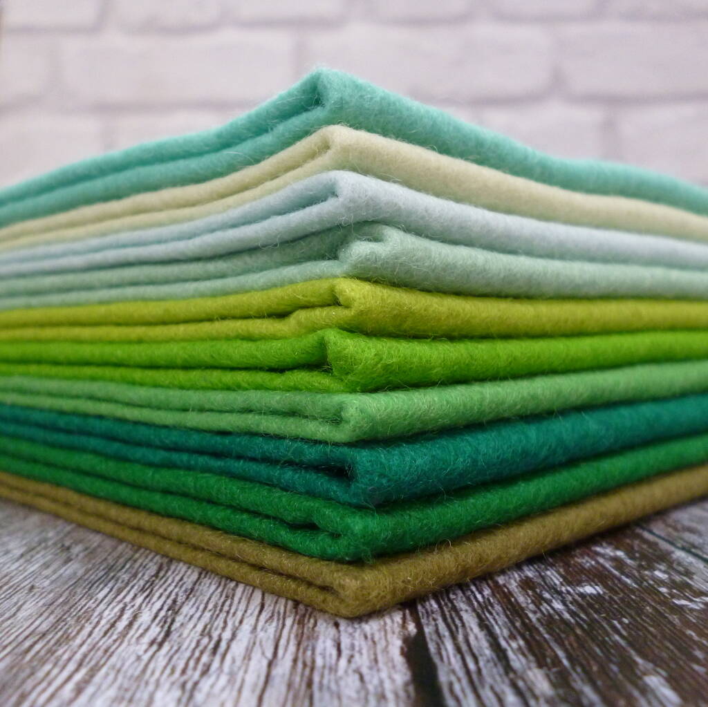 Greens Felt Craft Pack 12' Squares Of Wool Blend Felt