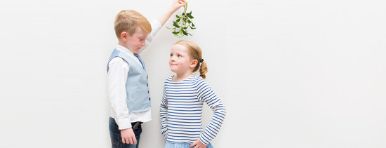 boy and girl, mistletoe, white background