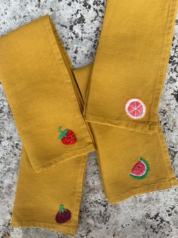 Tutti Fruiti Hand Embroidered Linen Napkins