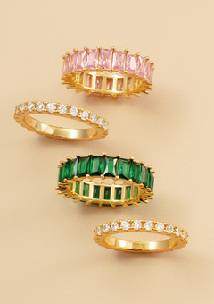 Gold Rings Pink And Green Stone Colourful Jewellery For Her
