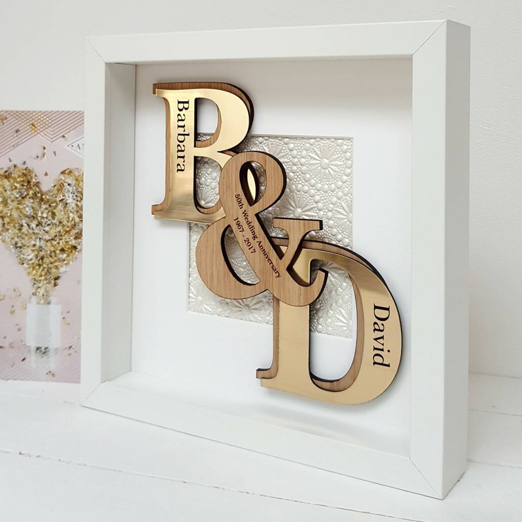 50th Golden Anniversary Deluxe Oak Initials Artwork | Artwork | Framed |