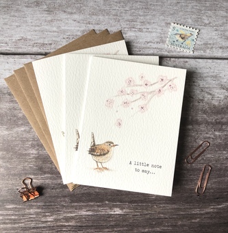 Wren & Cherry Blossom Mini Notecards