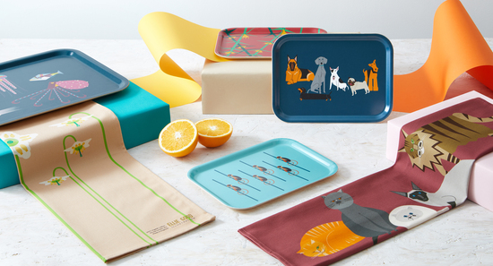 Airedale notebook, cats tray and Aland tea towel