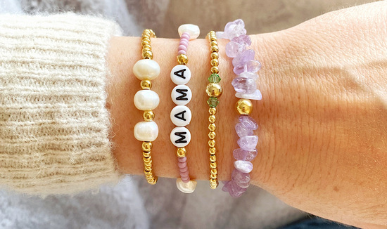 Personalised Semi Precious Stacking Bracelets on Model