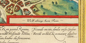 An old map of Paris by Georg Braun, personalised by the Unique Maps Co to read 'We'll always have Paris'