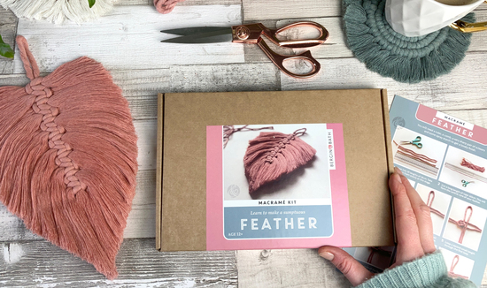 Our macrame feather kit in blush pink