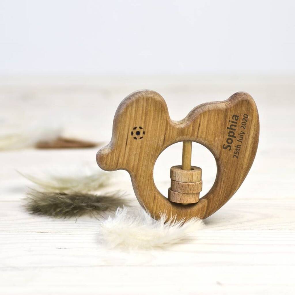 Personalised Natural Duck Rattle