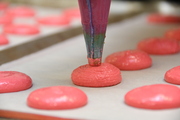 Hand piping our macaron shells