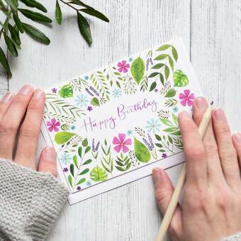 Hand painted floral birthday card