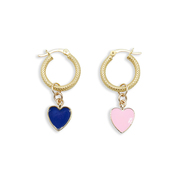 Cut out of hoop earrings with hearts of different colours, gold