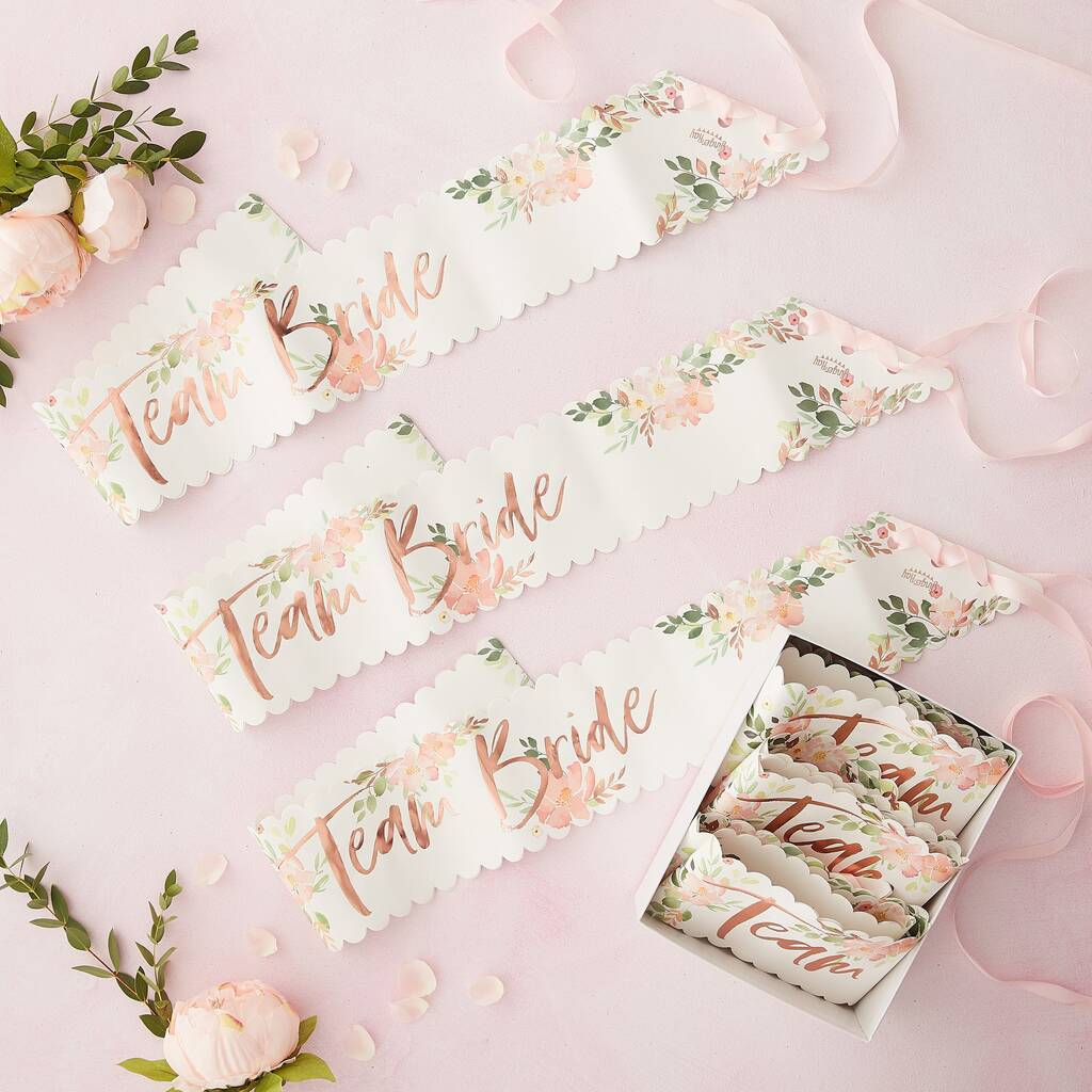 Floral Team Bride Hen Party Sashes Six Pack