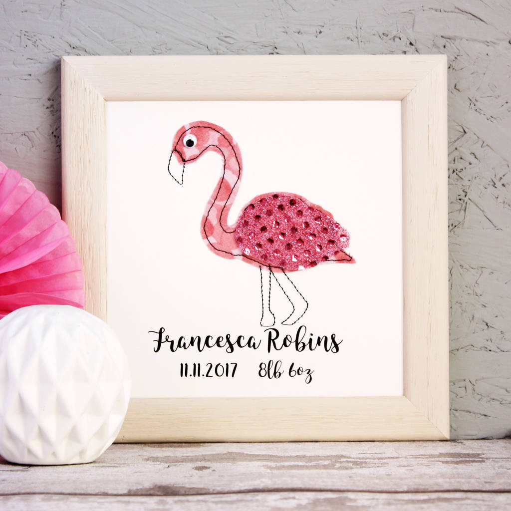 Personalised Flamingo Embroidered Framed Artwork | Artwork|