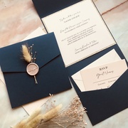 Navy and Blush Pink Dried Flowers Invitation