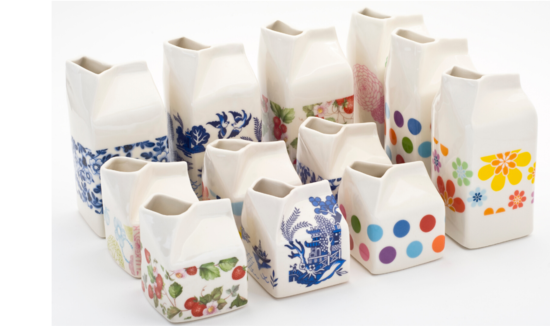 Hanne Rysgaard porcelain milk carton jugs