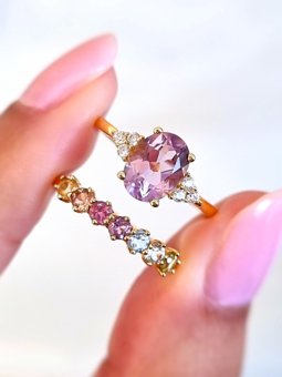 Lavender amethyst ring and rainbow gemstone ring in gold vermeil - Vianne Jewellery